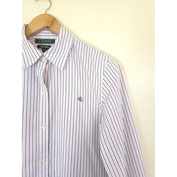 Lauren Ralph Lauren Shirt Womens M Pink Stripe Button Down Non Iron - Picture 3 of 12